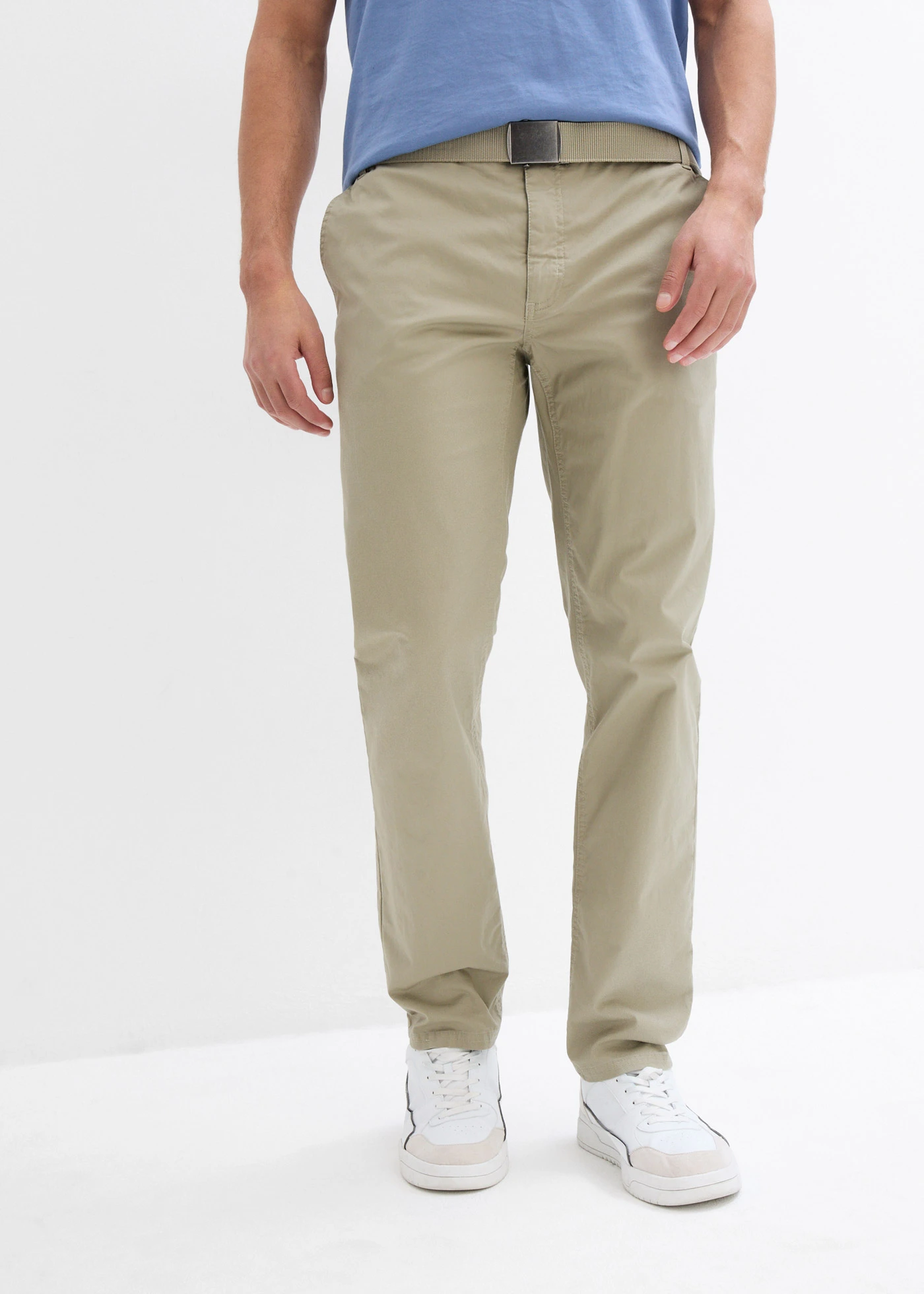 Regular fit stretch chino met comfortabele tailleband en met riem, straight • new kaki • bonprix online shop