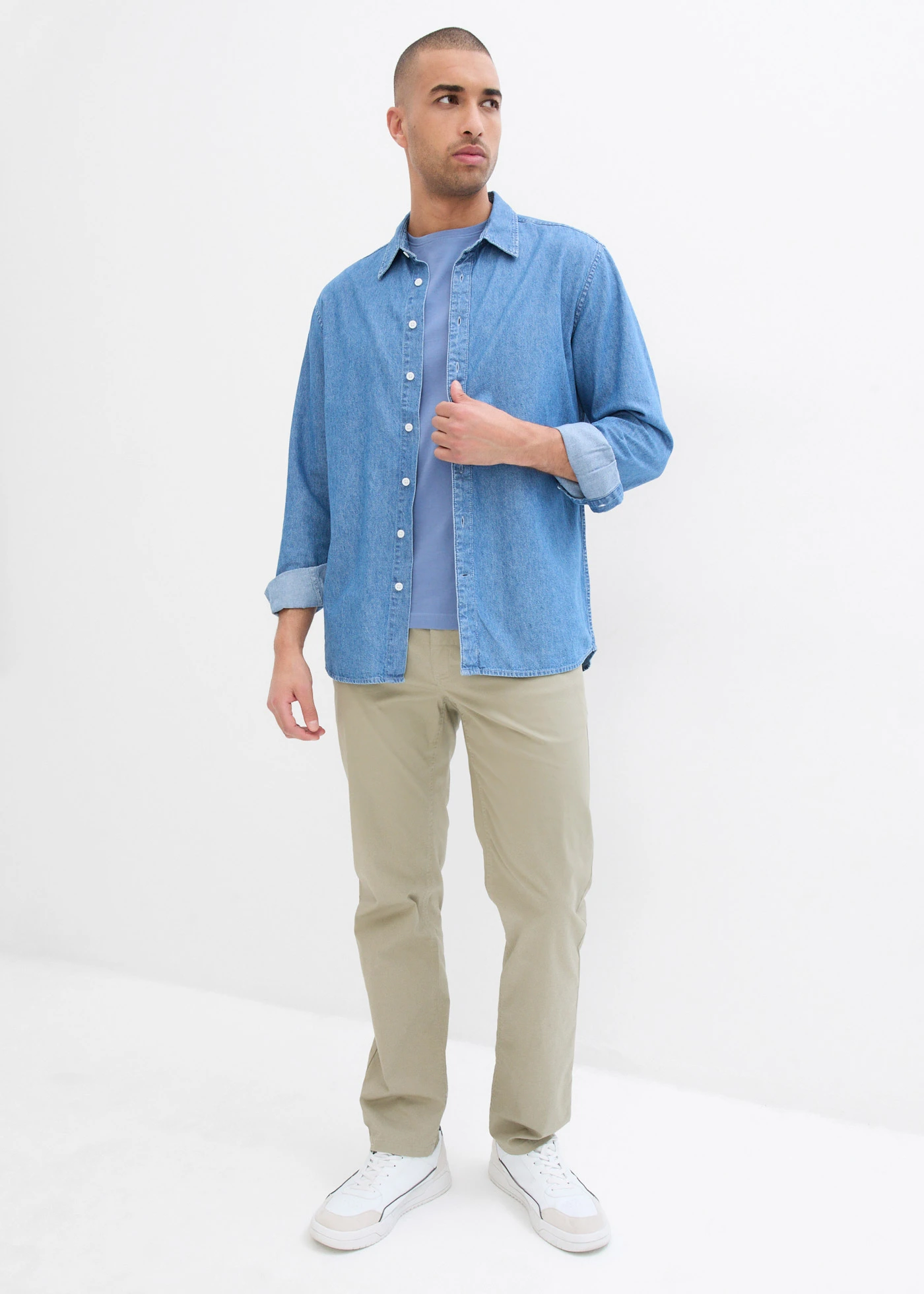 Chino kalhoty s pružným pasem a opaskem, Regular Fit, Straight • nová khaki • bonprix obchod