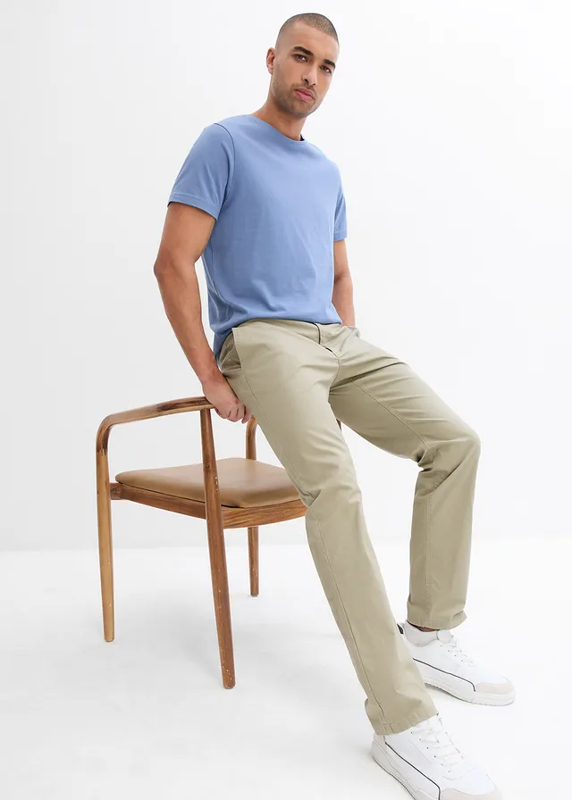 Pantalon chino regular avec ceinture, taille élastiquée, droit • new kaki • product-page.page-title-suffix