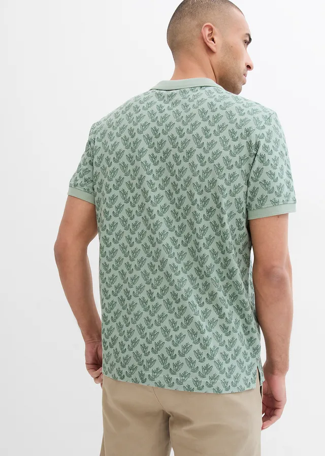 Polo en maille piquée 100% coton, Couleur: vert fumé imprimé