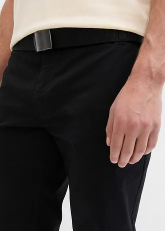 Pantaloni chino regular fit cu talie elastică și curea, straight • negru • magazin bonprix