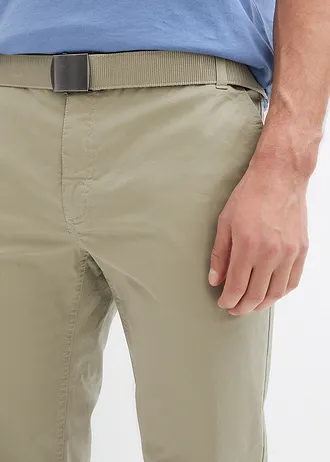 Spodnie chinosy o kroju regular fit z elastyczną gumką w talii i paskiem, straight • khaki • sklep bonprix