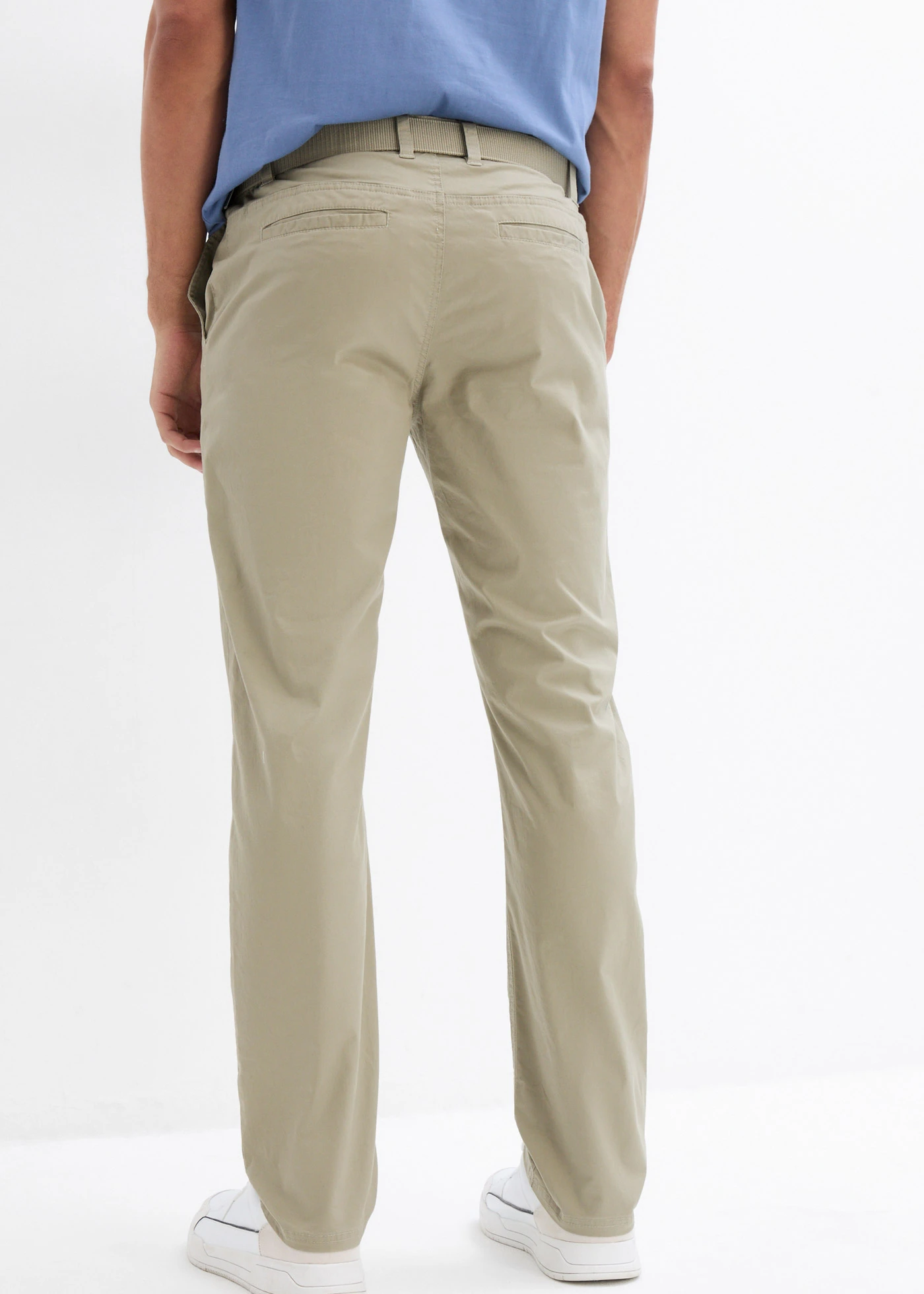 Regular fit stretch chino met comfortabele tailleband en riem, straight • new kaki • bonprix online shop