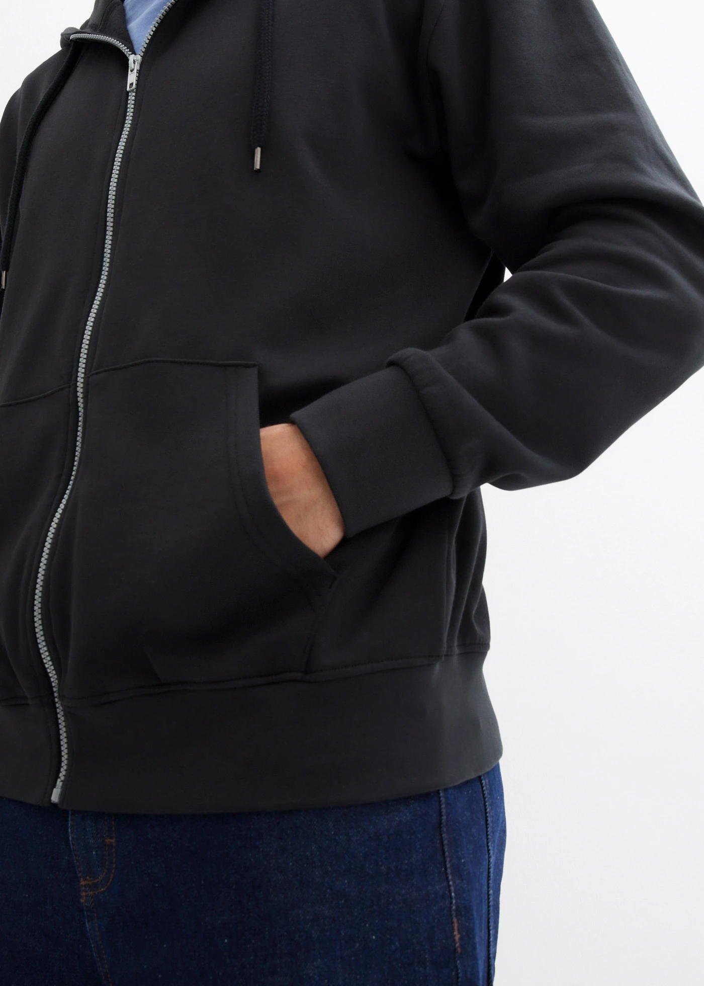 Jachetă casual cu glugă din bumbac organic 100% , Loose Fit • negru • magazin bonprix