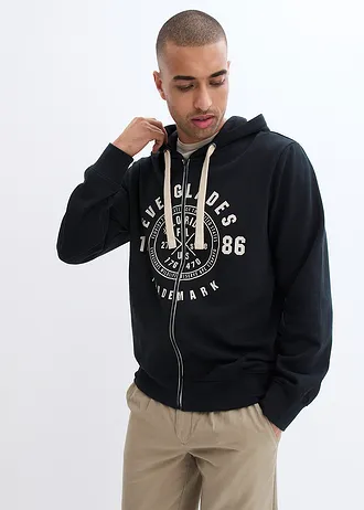 Sweat à capuche zippé confortable, Couleur: noir imprimé