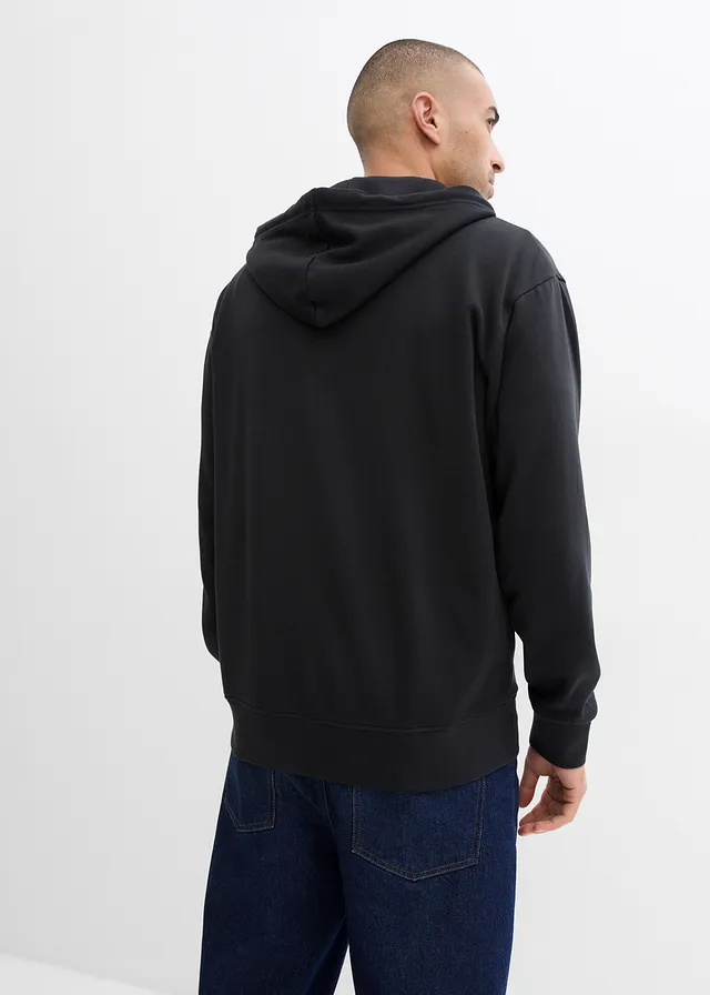 Sweatjack met capuchon van puur biologisch katoen, loose fit, Kleur: zwart