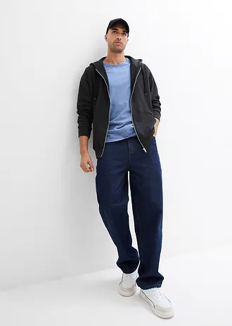 Sweatjack met capuchon van puur biologisch katoen, loose fit, Kleur: zwart