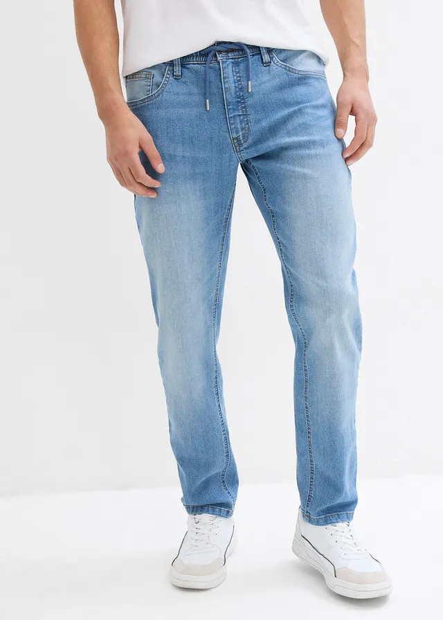 Lichte regular fit stretch jeans met elastische tailleband, straight (set van 2) • middelblauw denim+grey denim • product-page.page-title-suffix
