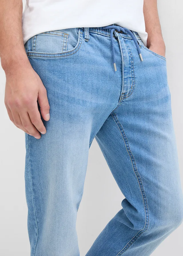 Lichte regular fit stretch jeans met elastische tailleband, straight (set van 2) • middelblauw denim+grey denim • product-page.page-title-suffix