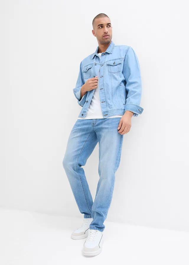 Lichte regular fit stretch jeans met elastische tailleband, straight (set van 2) • middelblauw denim+grey denim • product-page.page-title-suffix