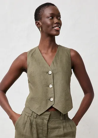 Lněná vesta z čistého lnu • tmavě olivová • bonprix obchod