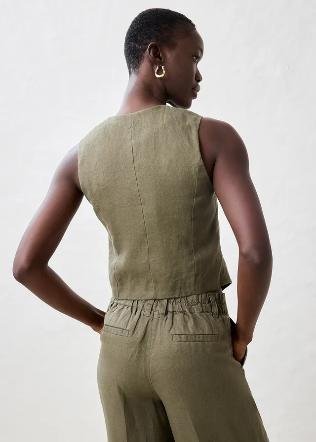 Gilet sans manches 100 % lin, Couleur: olive foncé
