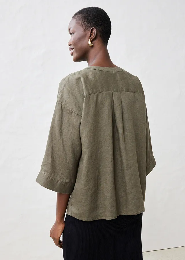 Bluză oversize din in 100% • oliv închis • magazin bonprix