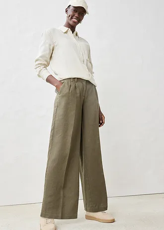 Pantalon à pinces 100% lin • olive foncé • Boutique bonprix