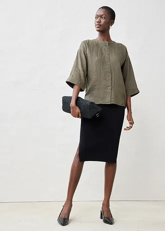 Oversized blouse van puur linnen, Kleur: donkerolijfgroen