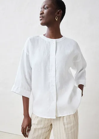 Chemisier oversize 100% lin, Couleur: blanc