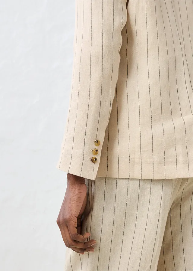 Blazer sans col 100% lin • sable clair rayé • product-page.page-title-suffix