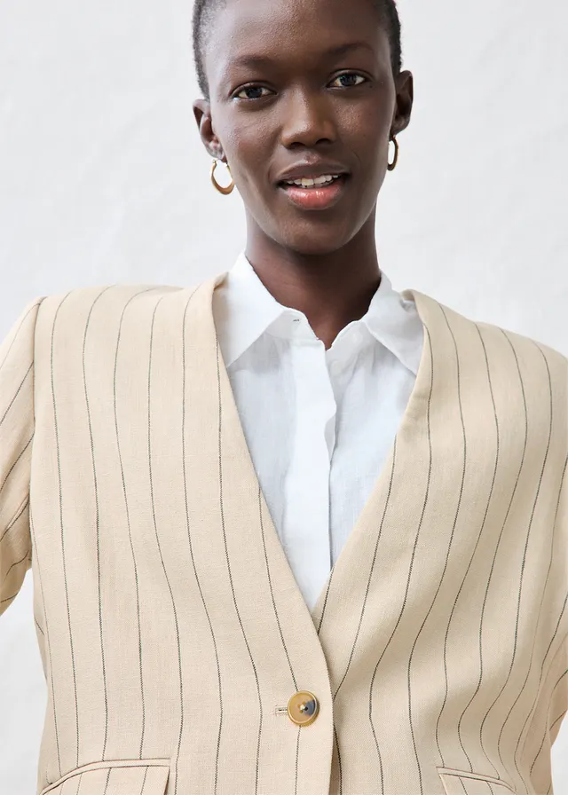 Blazer zonder kraag, van linnen • lichtsand gestreept • product-page.page-title-suffix