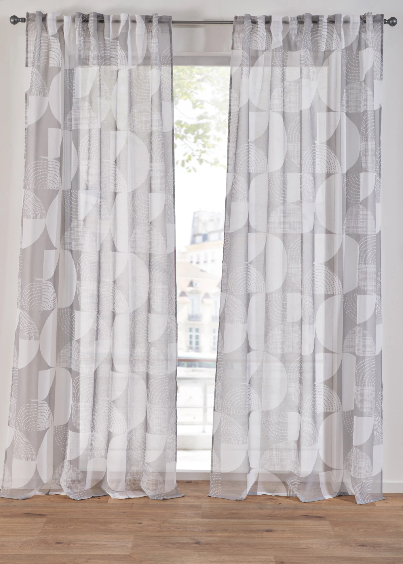 Gordijn van gerecycled polyester, met print (1 stuk) • wit-grijs • bonprix online shop