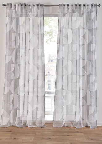 Gordijn van gerecycled polyester, met print (1 stuk), Kleur: lichtgrijs-wit