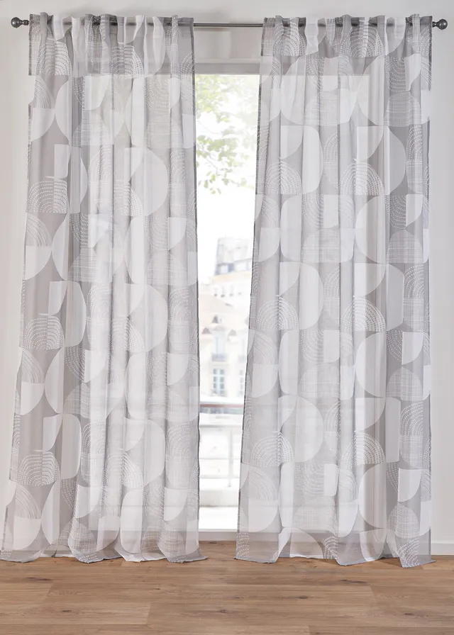 Voilage imprimé en polyester recyclé (1 pce) • gris/blanc • Boutique bonprix