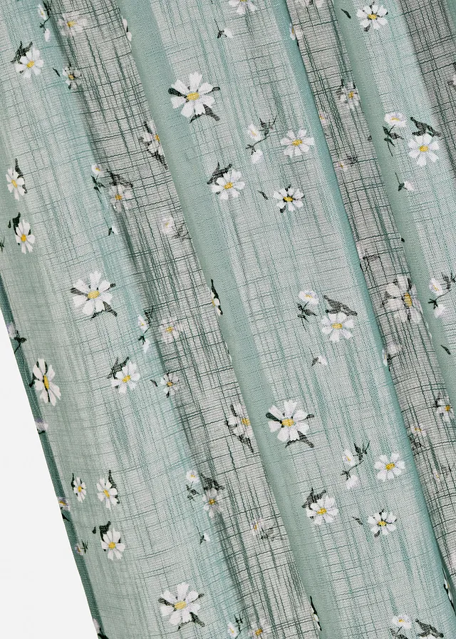 Gordijn van gerecycled polyester met bloemenprint (1 stuk), Kleur: lindegroen-wit gebloemd