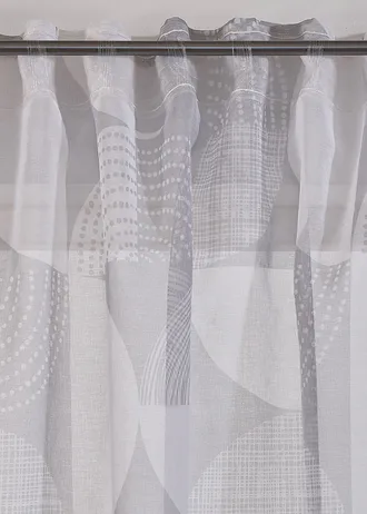 Gordijn van gerecycled polyester, met print (1 stuk), Kleur: wit-grijs