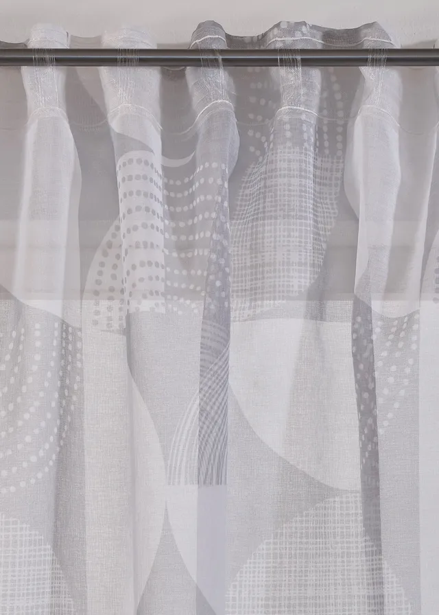 Gordijn met gerecycled polyester, met print (1 stuk), Kleur: grijs/wit