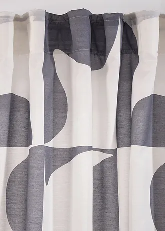 Transparant gordijn met grafisch motief van gerecycled polyester (1 stuk), Kleur: zwart-wit grafisch