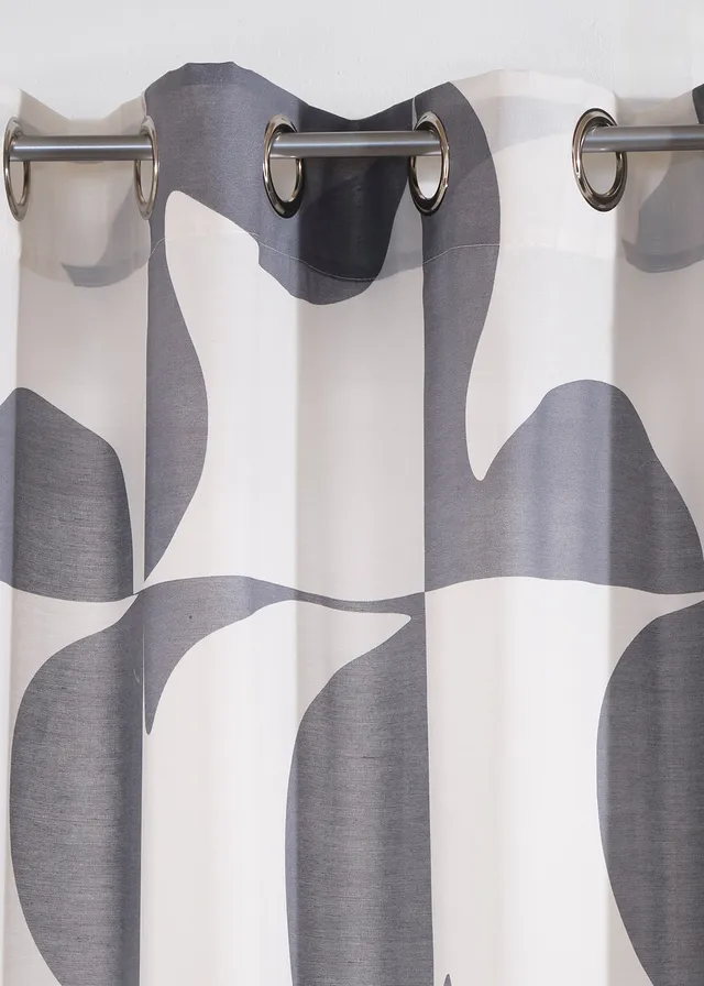 Transparant gordijn met grafisch motief van gerecycled polyester (1 stuk), Kleur: zwart/wit