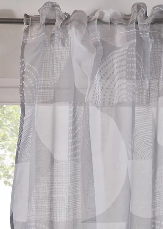 Gordijn met gerecycled polyester, met print (1 stuk), Kleur: grijs/wit