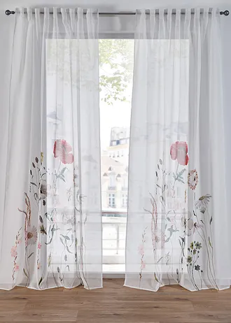 Transparant gordijn met bloemenprint (1 stuk)