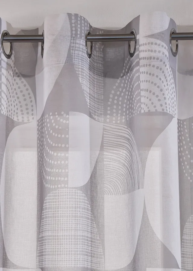 Transparant gordijn van gerecycled polyester, gedessineerd (1 stuk), Kleur: grijs/wit