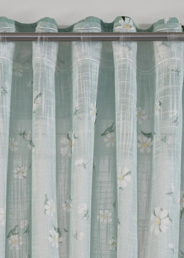 Gordijn van gerecycled polyester met bloemenprint (1 stuk), Kleur: lindegroen-wit gebloemd