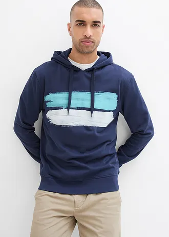 Sweat à capuche 100% coton, Couleur: bleu foncé imprimé