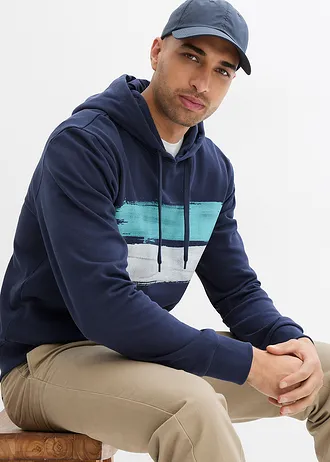 Sweater met capuchon van biologisch katoen • donkerblauw • bonprix online shop