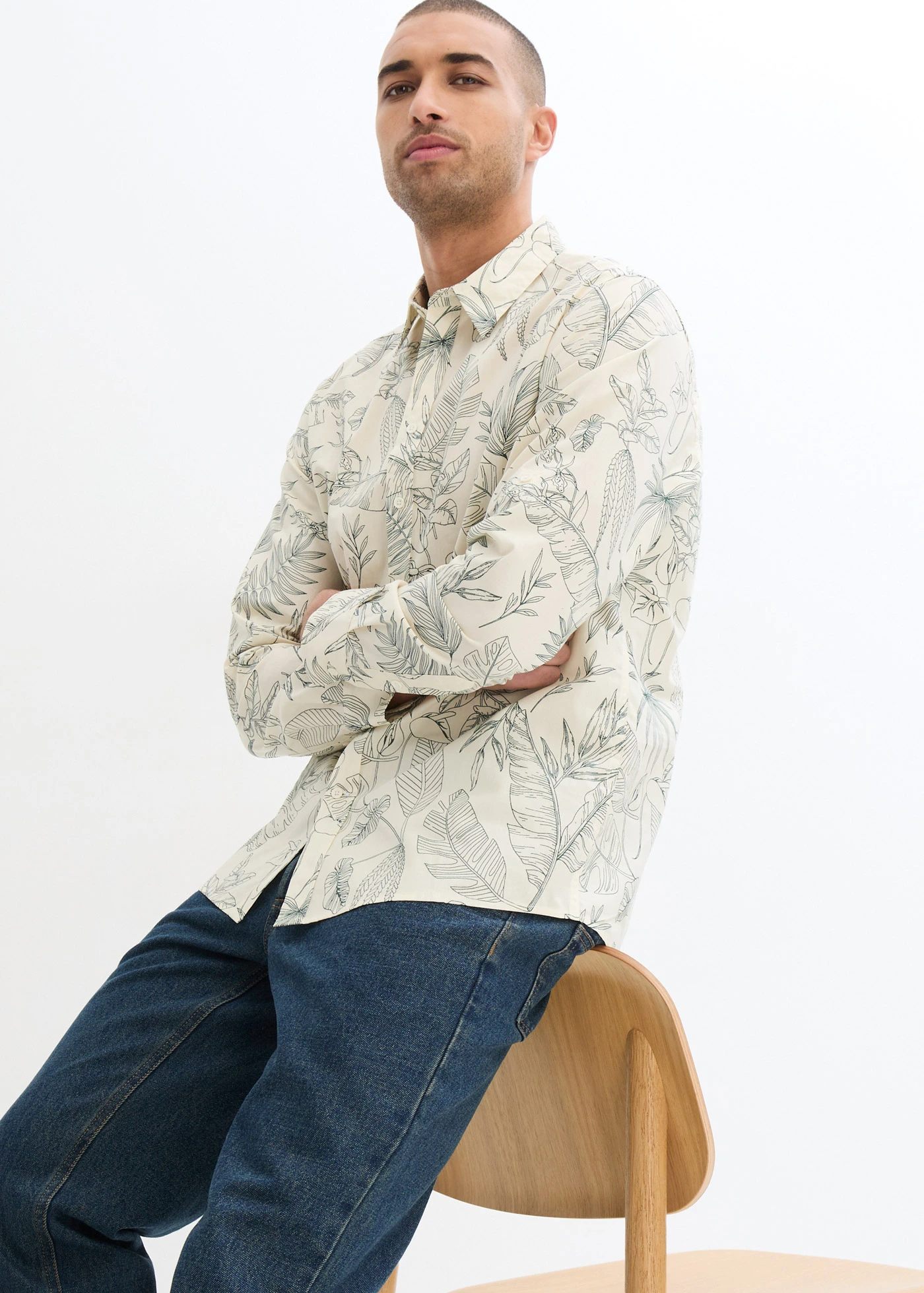 Overhemd van puur katoen • écru-schaduwgroen gebloemd • bonprix online shop