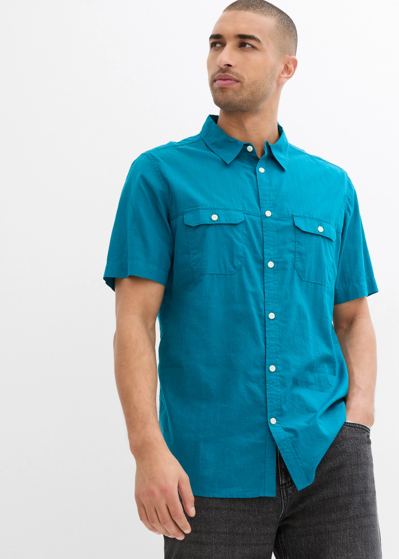 Licht overhemd met korte mouwen • zeeturkoois • bonprix online shop