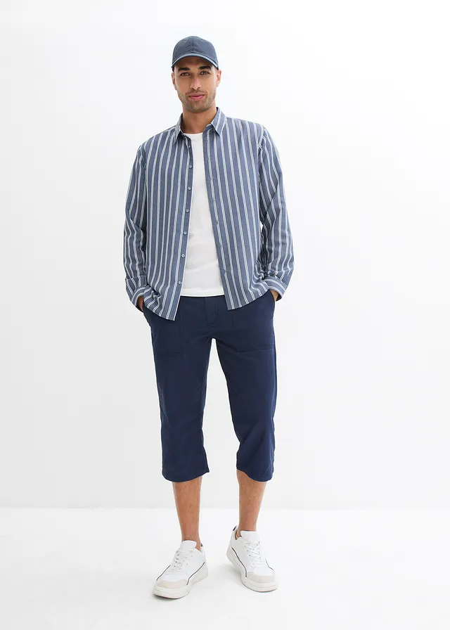 Lange bermuda met opgestikte zakken, regular fit, Kleur: donkerblauw