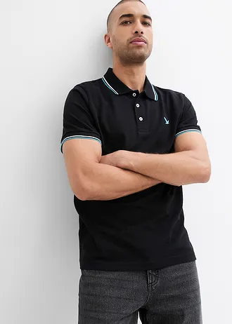 Polo en maille piquée 100% coton, Couleur: noir