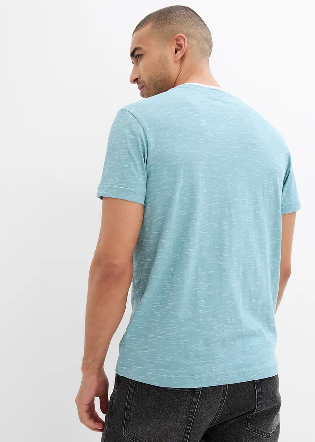 T-shirt 2 en 1 chiné, Couleur: bleu minéral chiné