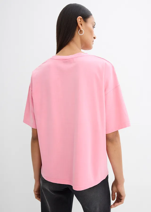 T-shirt doux et oversize en coton extensible • rose glycine imprimé • product-page.page-title-suffix