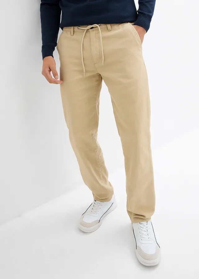 Relaxed fit chino van puur katoen, straight, Kleur: groenbeige