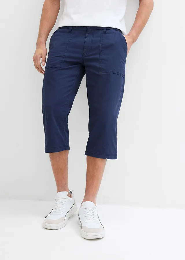 Lange bermuda met opgestikte zakken, regular fit, Kleur: donkerblauw