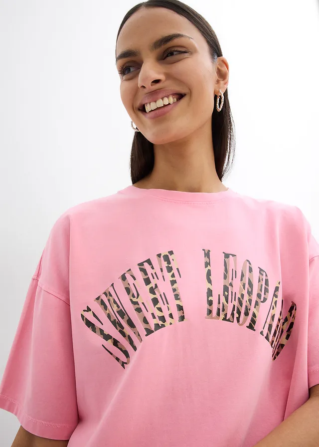 Oversized shirt in een zachte katoenmix • bloesempink met print • product-page.page-title-suffix