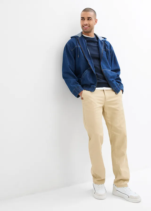 Relaxed fit chino van puur katoen, straight, Kleur: groenbeige