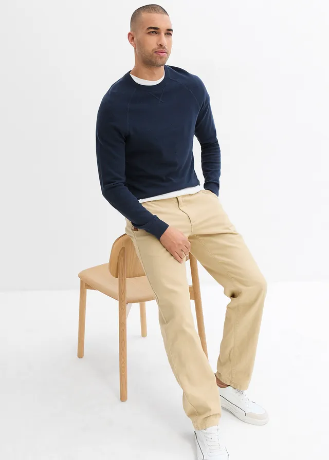 Relaxed fit chino van puur katoen, straight • groenbeige • product-page.page-title-suffix