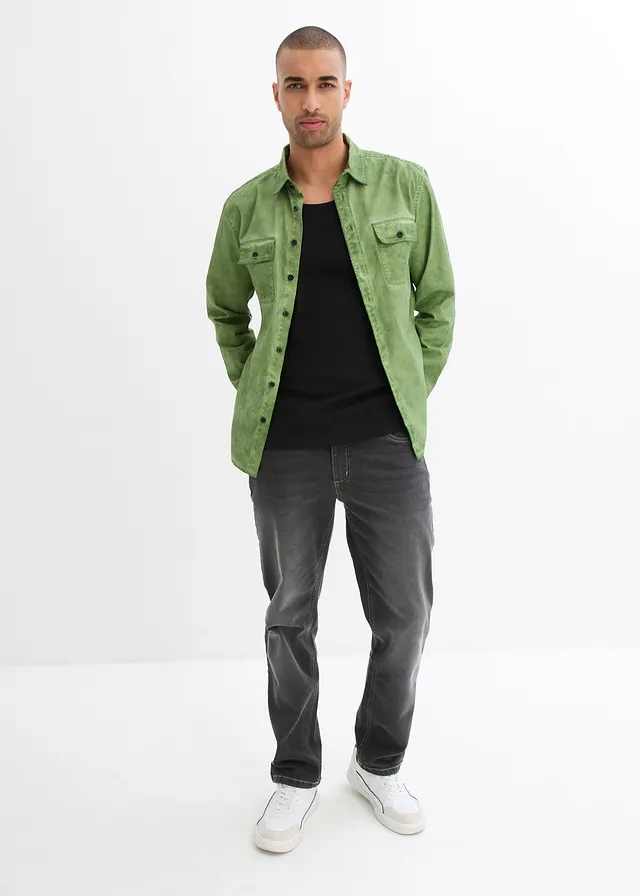 Geribde tanktop (set van 3) mat mosgroen used