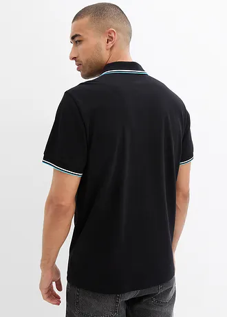 Polo en maille piquée 100% coton, Couleur: noir