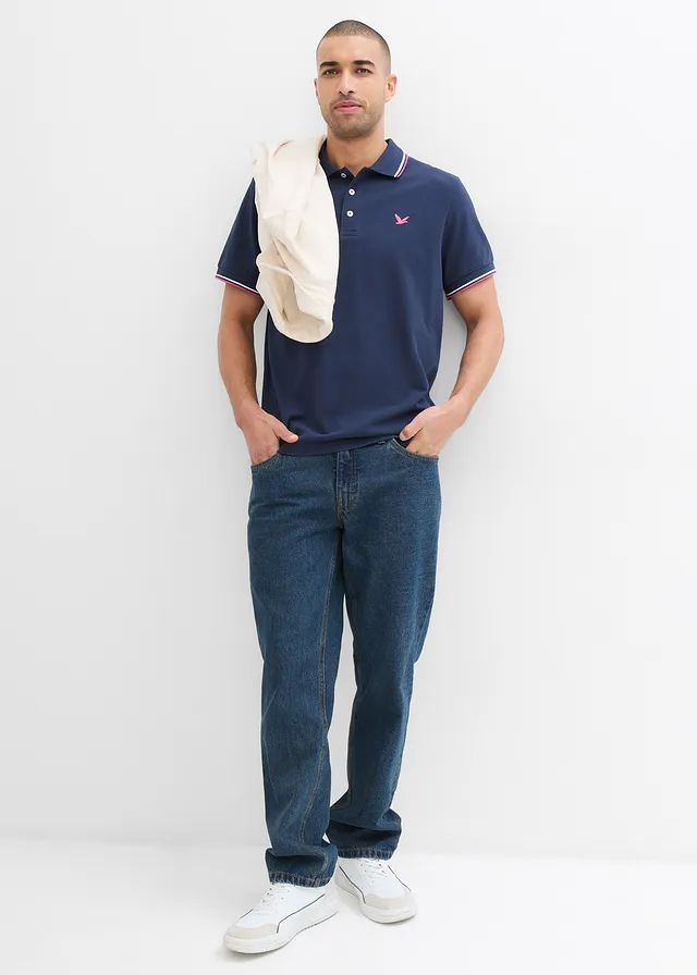 Polo en maille piquée 100% coton, Couleur: bleu foncé